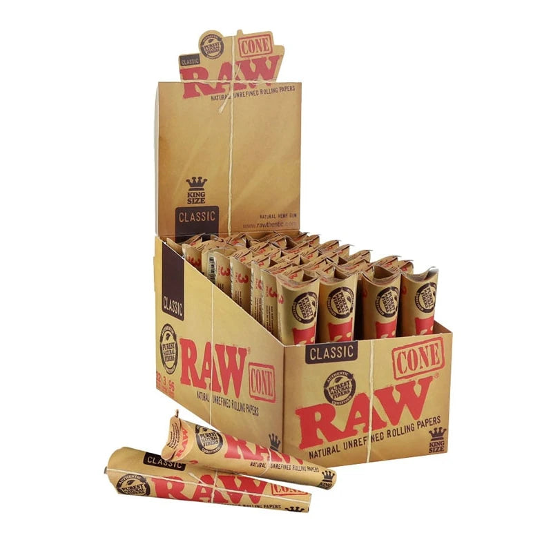 RAW Natural Unrefined Pre-Rolled Cones | King Size | 32ct Display