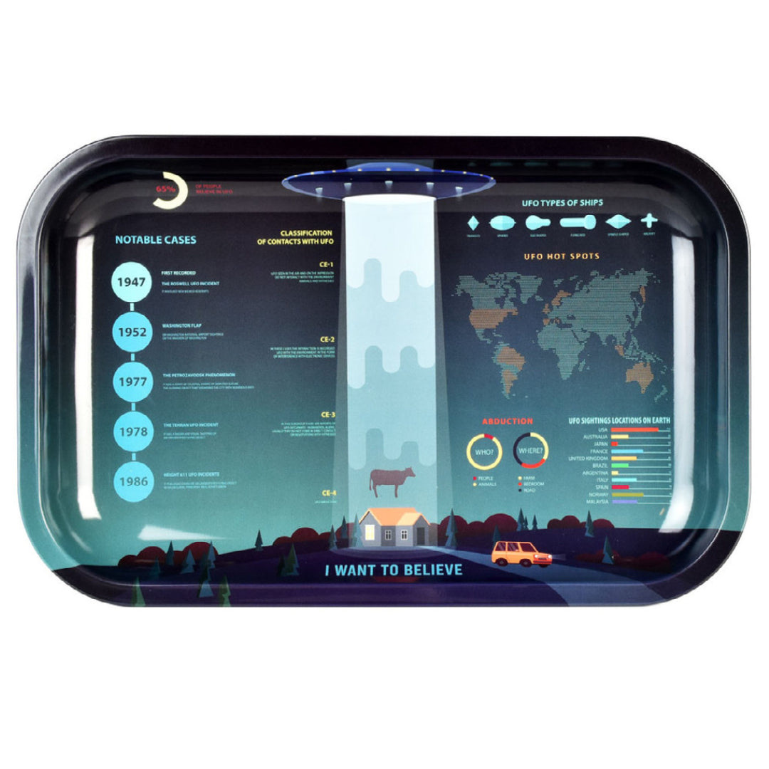 Pulsar "UFO Infographic" Metal Rolling Tray (11" x 7")