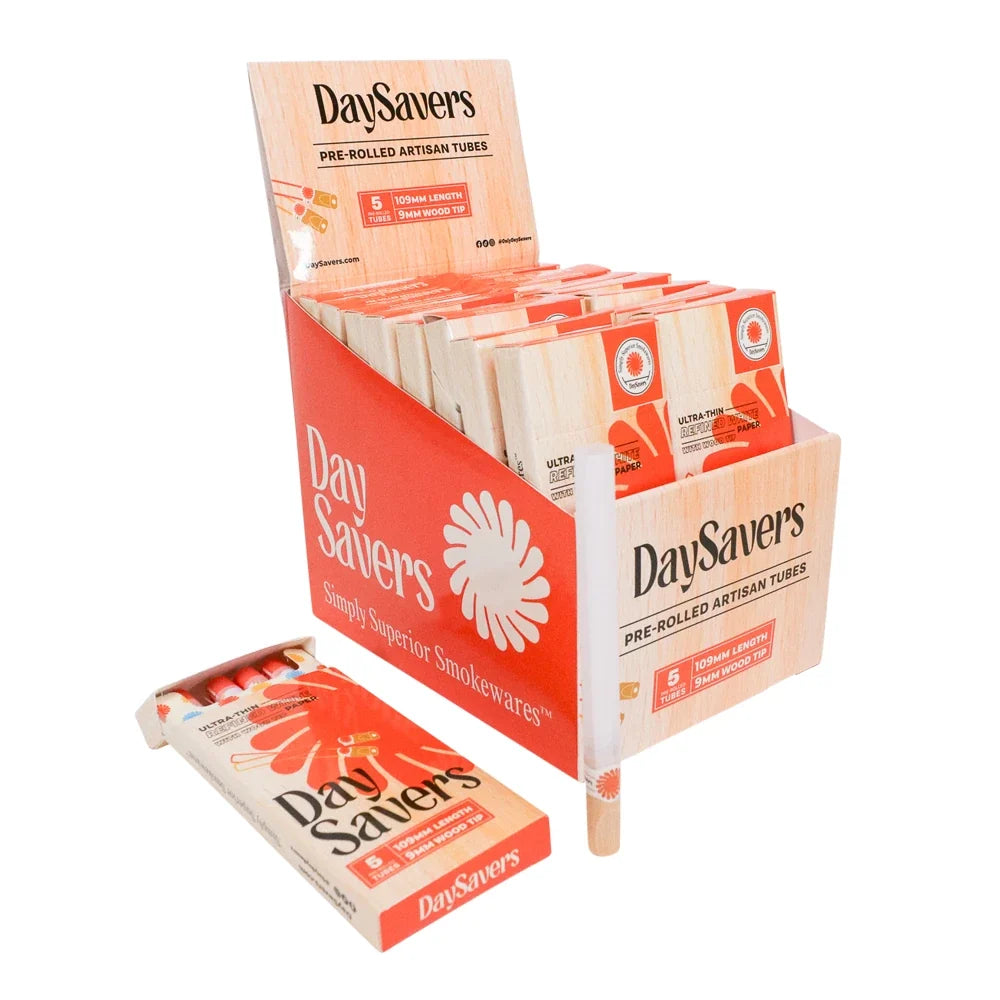 DaySavers Wholesale 109mm Tubes Natural Wood Tip 5 Pack 20 Count Display