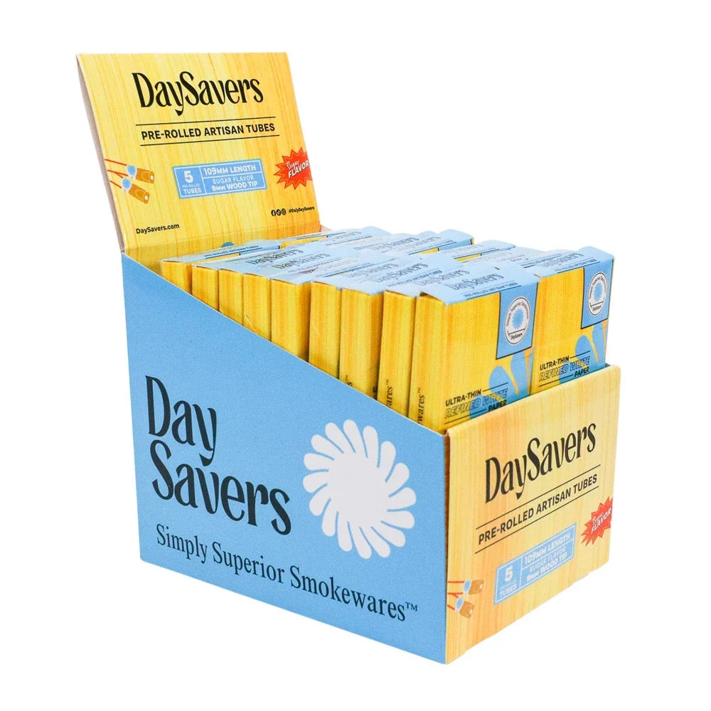 DaySavers Wholesale 109mm Tubes Sugar Wood Tip 5 Pack 20 Count Display