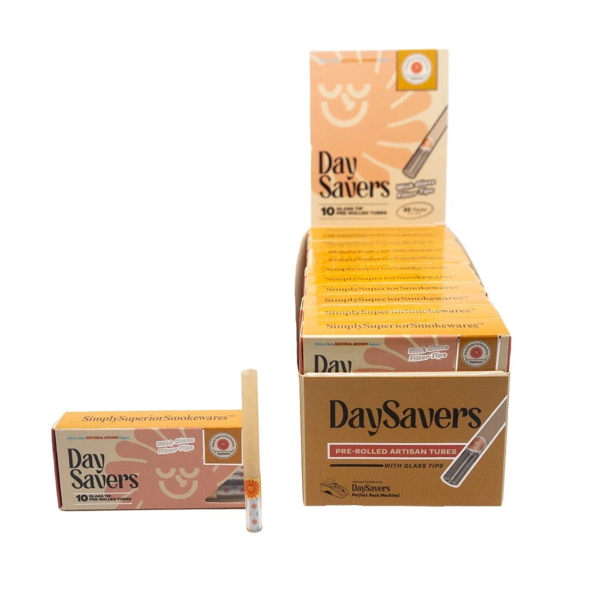 DaySavers Wholesale 84mm Glass Tip Artisan Tubes Natural 10 Pack 22 Count Display