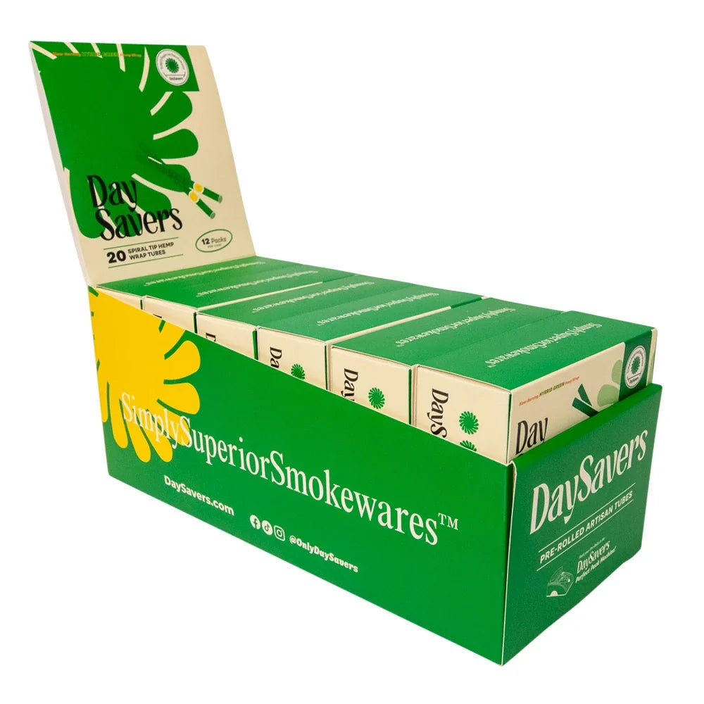 DaySavers Wholesale 84mm Hybrid Hemp Wraps Green 20 Pack 12 Count Display
