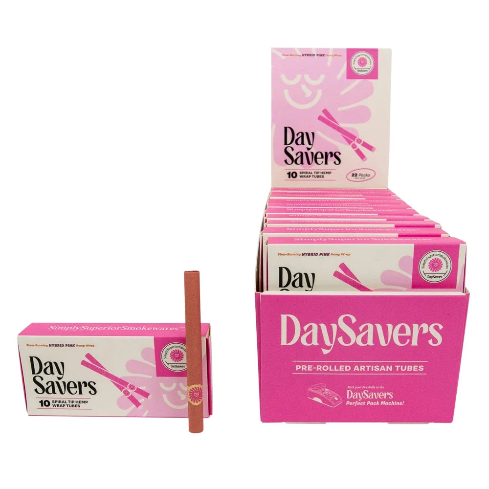 DaySavers Wholesale 84mm Hybrid Hemp Wraps Pink 10 Pack 22 Count Display