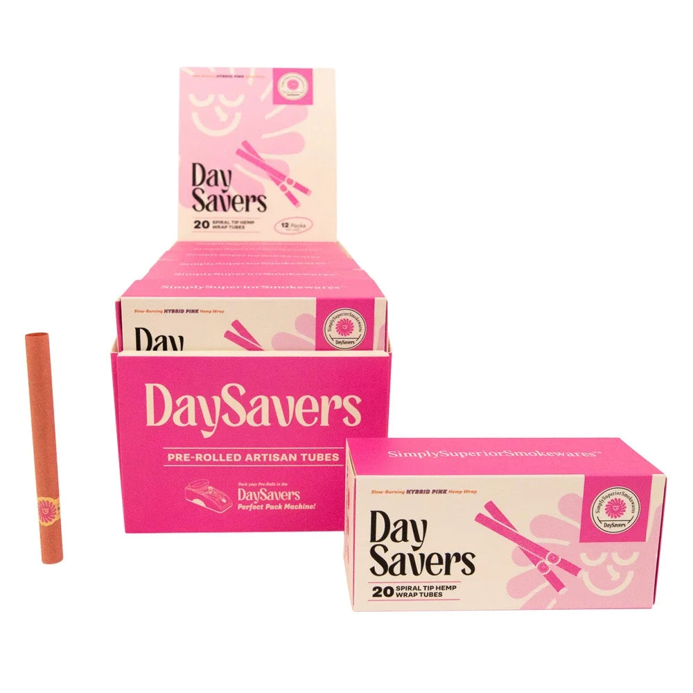 DaySavers Wholesale 84mm Hybrid Hemp Wraps Pink 20 Pack 12 Count Display