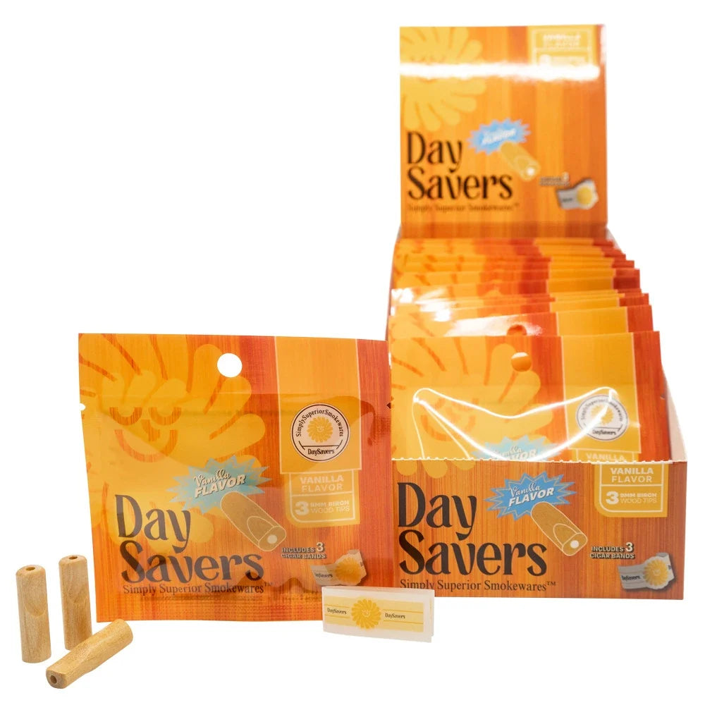 DaySavers Wholesale 9mm Wood Tips Vanilla 3 Pack 20 Count Display