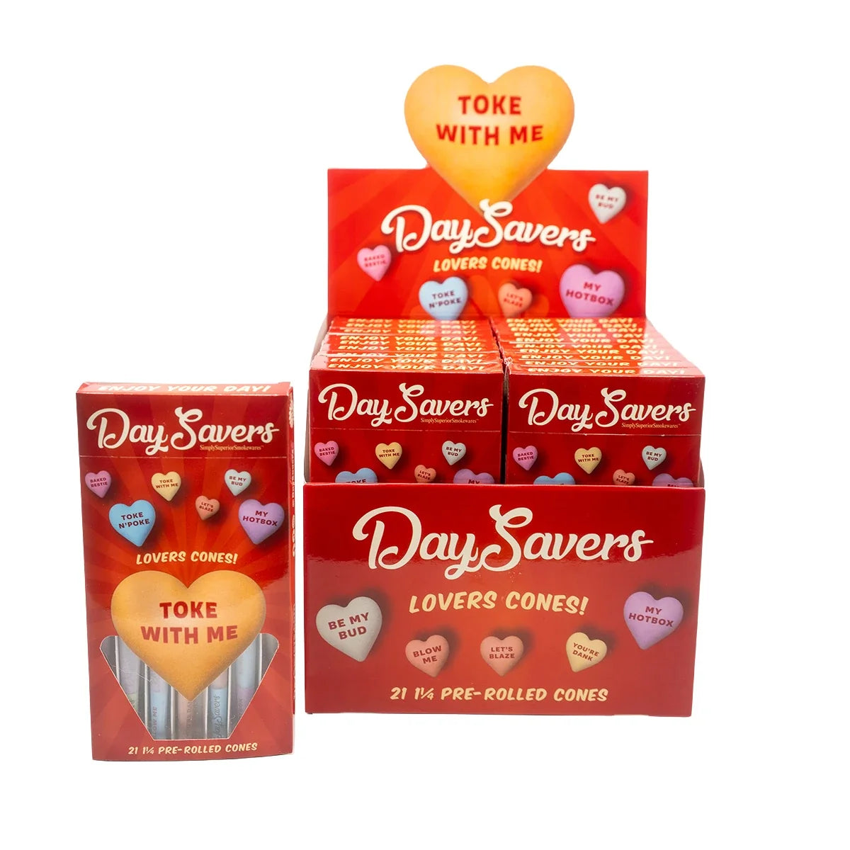 DaySavers Wholesale Half Gram Cones Valentines Day 21 Pack 20 Count Display