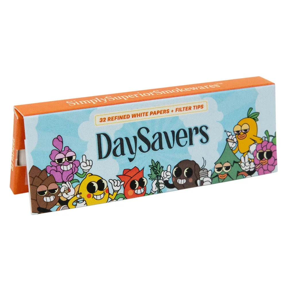 DaySavers Wholesale One and One Quarter Rolling Papers and Tips White 32 Papers 24 Count Display