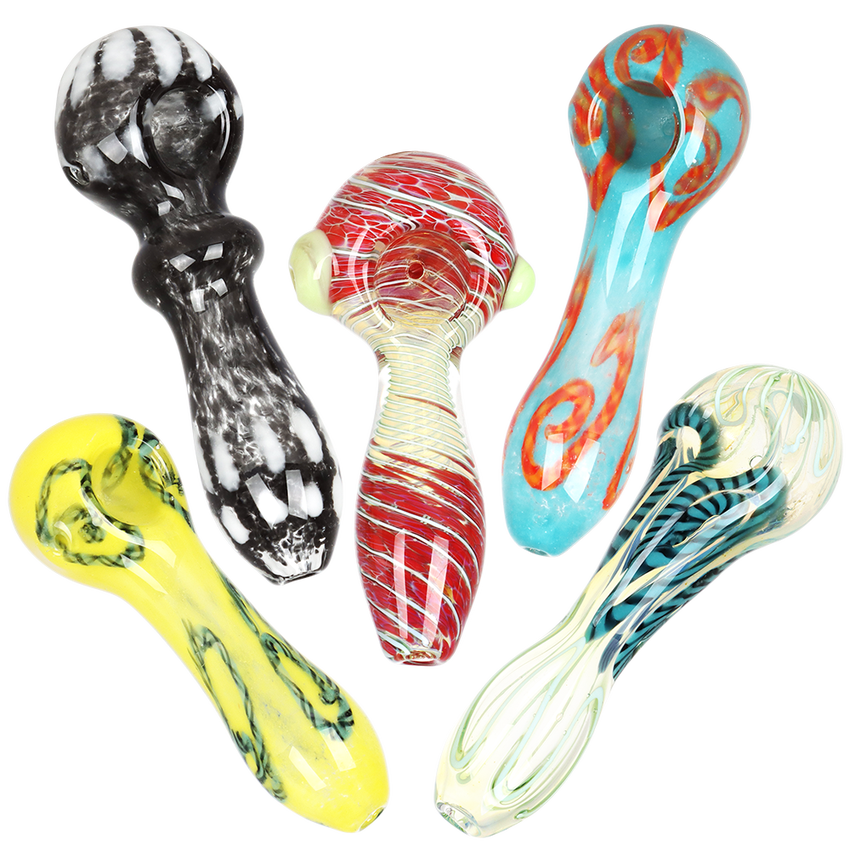 Deluxe Glass Spoon Pipe | 4" | Assorted Colors & Styles | 20ct Bundle