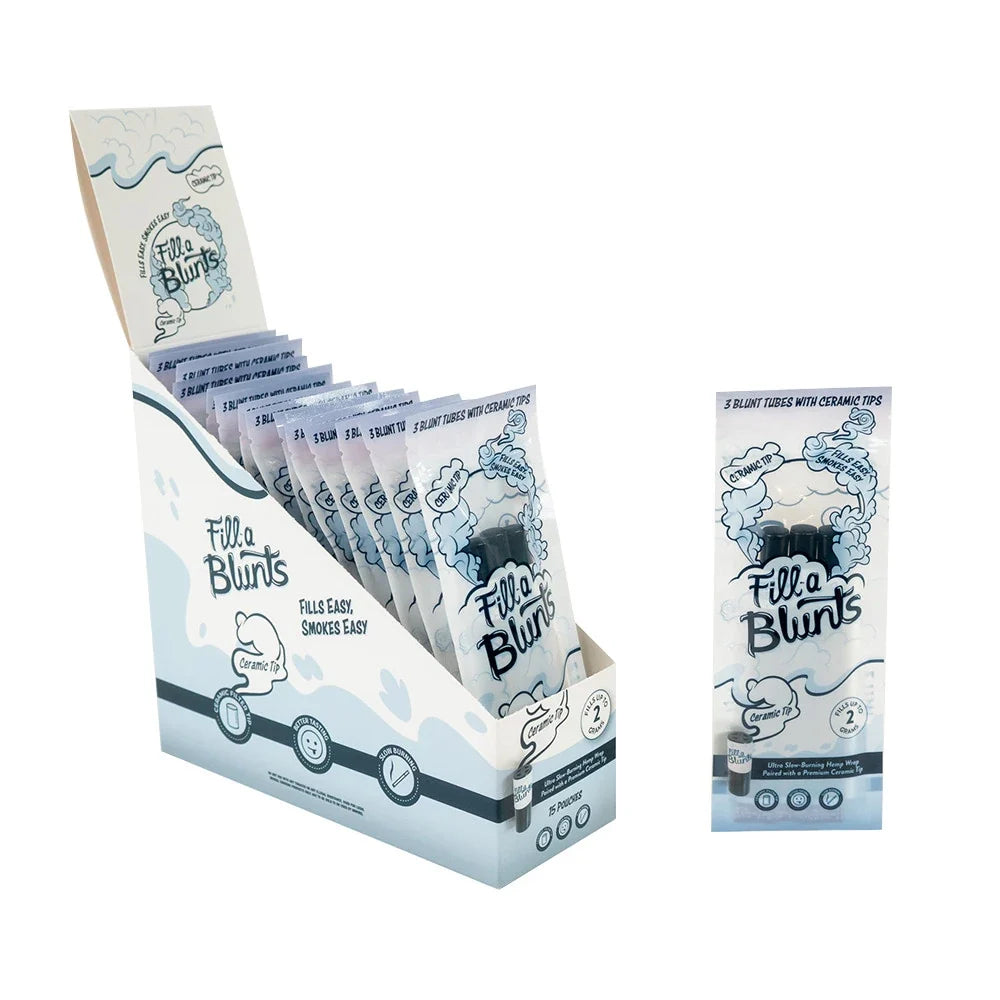 Fill a Blunts Wholesale 109mm Pre Rolled Blunt Tubes Ceramic Tips 3 Pack 15 Count Display