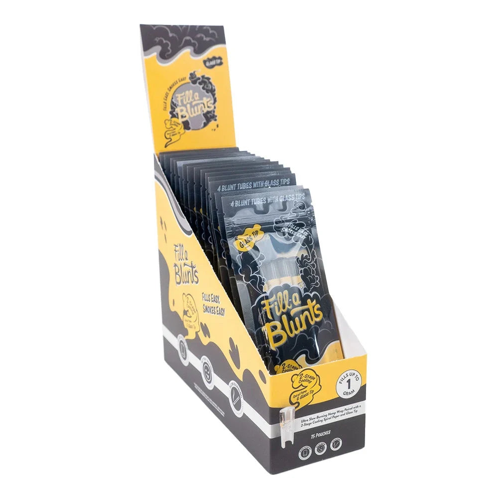 Fill a Blunts Wholesale 109mm Pre Rolled Blunt Tubes Glass Tips 4 Pack 15 Count Display