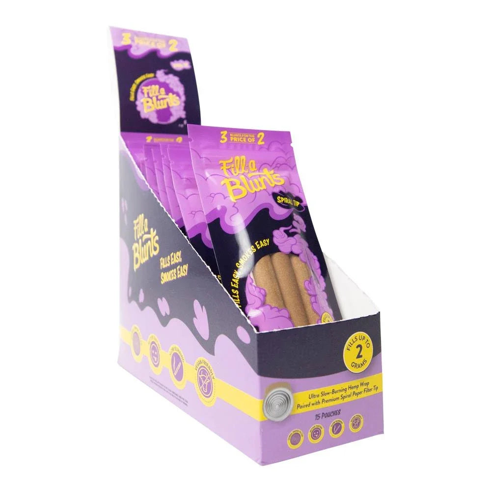 Fill a Blunts Wholesale 109mm Pre Rolled Blunt Tubes Spiral Tips 3 Pack 15 Count Display