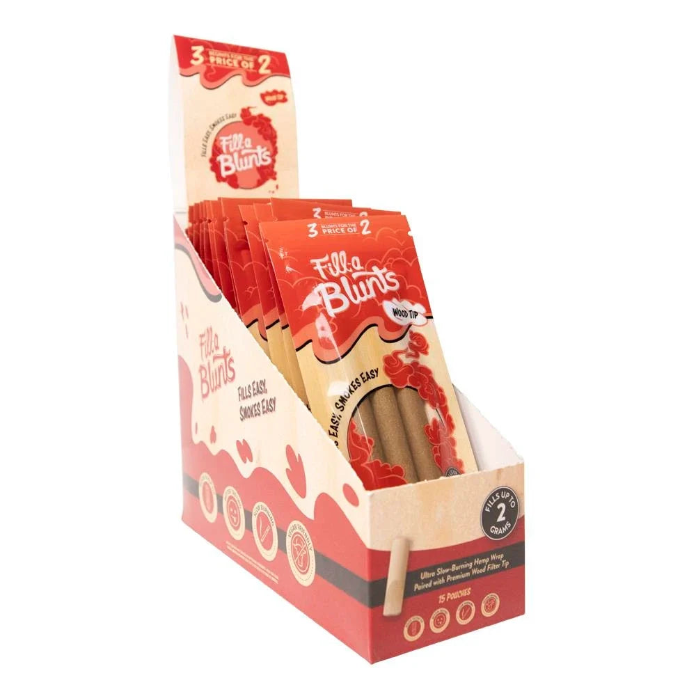 Fill a Blunts Wholesale 109mm Pre Rolled Blunt Tubes Wood Tip 3 Pack 15 Count Display