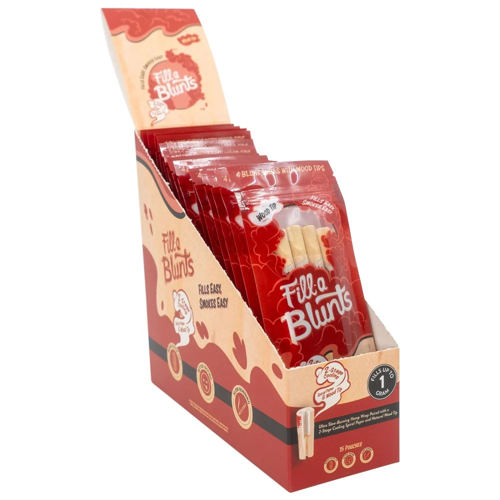 Fill a Blunts Wholesale 109mm Pre Rolled Blunt Tubes Wood Tips 4 Pack 15 Count Display