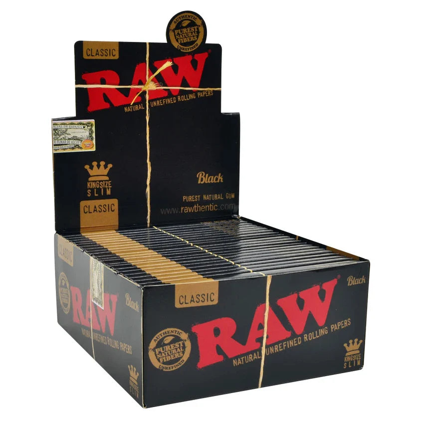 Raw Classic Black King Slim Rolling Papers | 50ct Display